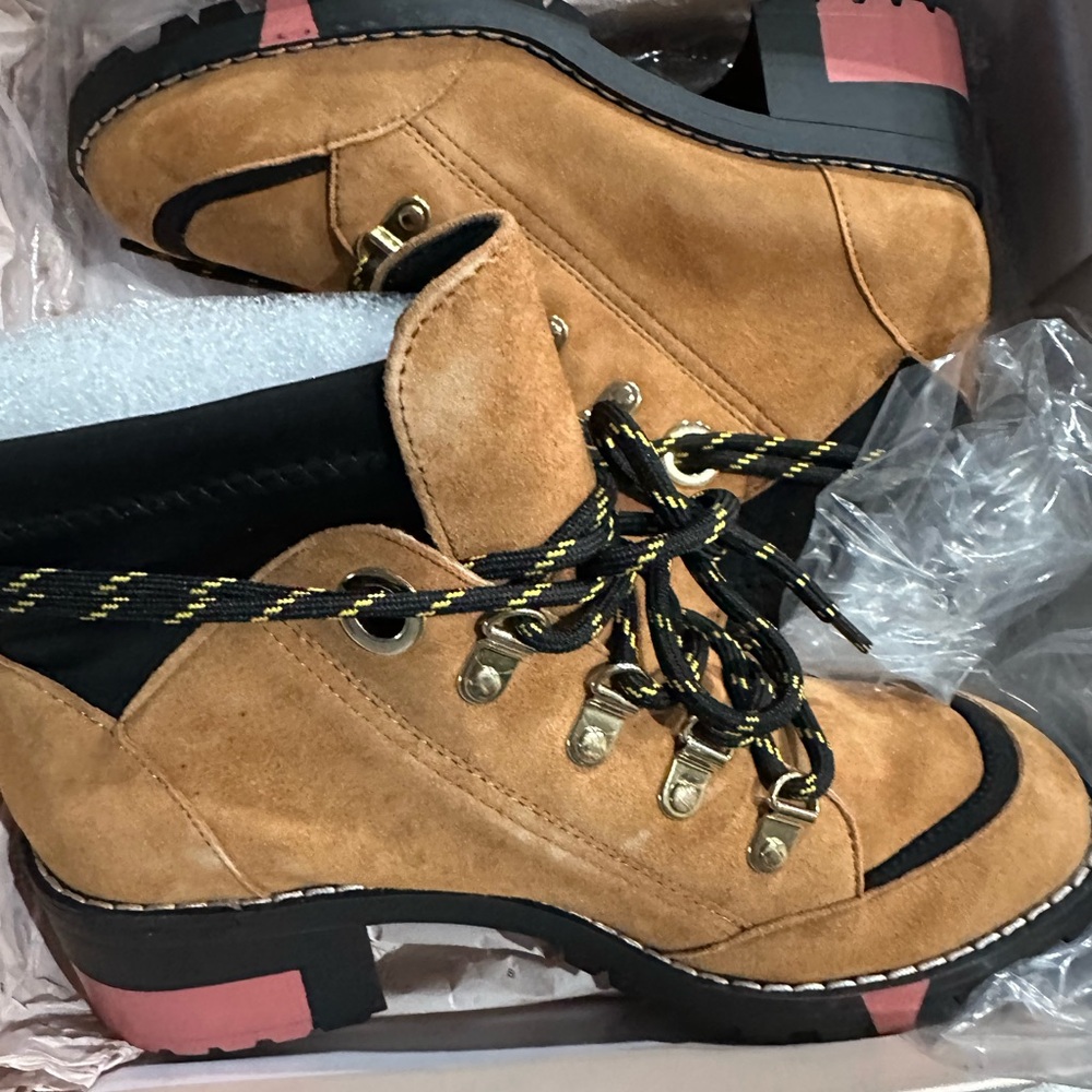 BCBG Tan and Black Lace-Up Boots